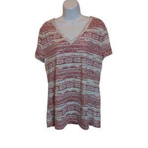 Mossimo Print Short Sleeve V-Neck Shirt Women's Sz. XL Pink/White